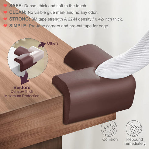 Baby Proofing Edge Corner Protector, 20.5 ft (18.1ft Edge + 8 Corners) Baby Proof Corner Guards ,Thick Table Bumper Guard, 3M Pre-Taped Corners, S...