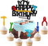 31 Pcs Tools Cupcake Cake Topper Toolbox Wrench Hammer Mechanic Drill Plier Handsaw Tape Measure Screwdrivers Themed Happy Birthday Party Cake Dec...