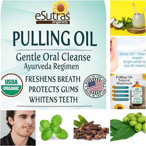 eSutras Pulling Oil Herbal Mouthwash Powerful Coconut Sesame Sunflower Oils + Essential Oils, Mint Clove Whitens Teeth Refreshes Breath Strengthen...