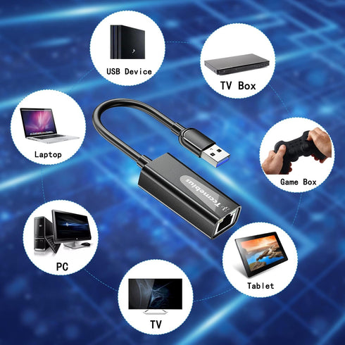 USB Ethernet Adapter, USB 3.0 to 10/100/1000 Gigabit Ethernet LAN Network Adapter Compatible with Nintendo, MacBook, Surface Pro, Notebook PC with...
