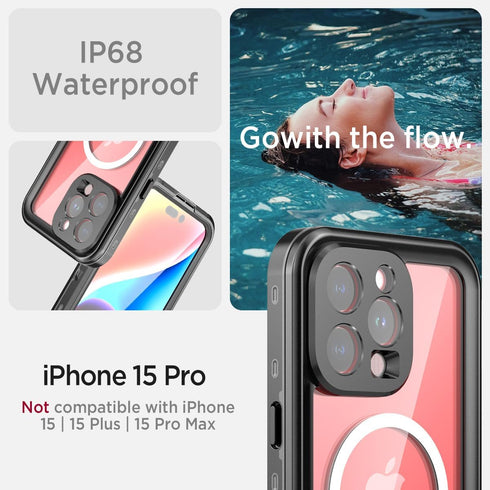 Miimall Compatible for iPhone 15 Pro Waterproof Case, iPhone 15 Pro Magsafe Case Built-in Screen Protector Mililtary Dropproof Dustproof Shockproo...