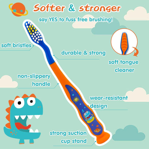 Dinosaurs 4-Piece Toothbrush Set Kid's Toothbrush Set Kids travel set Toothbrush, Toothbrush Cap, Cup Included and Carry Bag...