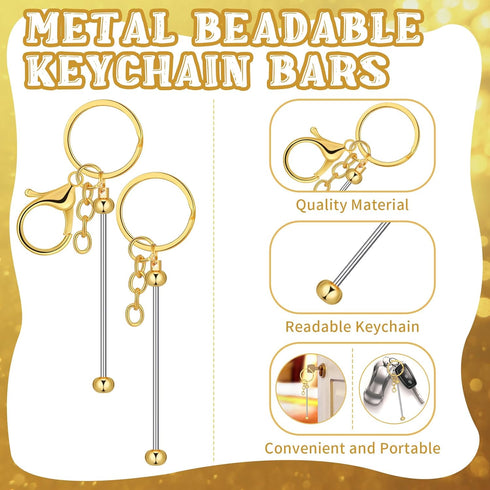 12 Pcs Beadable Keychain Bars Metal Bead Keychain DIY Blank Keychain Supplies for Crafts Jewelry Making(Gold)...