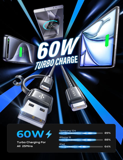 LISEN for iPad Charger Cable, ?Dual Use? 2 Pack/6.6ft 60W USB C to USB C Cable, Fast Charging USB A to USB C Cable Compatible with iPhone 15 Pro M...