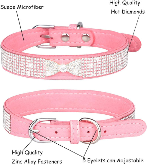 Bling Dog Collars for Small Dogs, Rhinestone Pet Collars, Pink Diamond Puppy Collar for XXS XS Small Medium Large Female Dogs Girl Cats,Purple L...