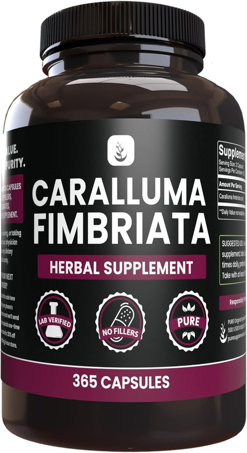 PURE ORIGINAL INGREDIENTS Caralluma Fimbriata (365 Capsules) No Magnesium Or Rice Fillers, Always Pure, Lab Verified...