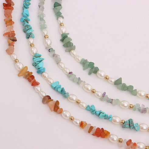 Healing Stone Chakra Crystal Carnelian Choker Necklace Natural Reiki Quartz Turquoise Imitation Pearl Necklace for Women Spiritual Jewelry...