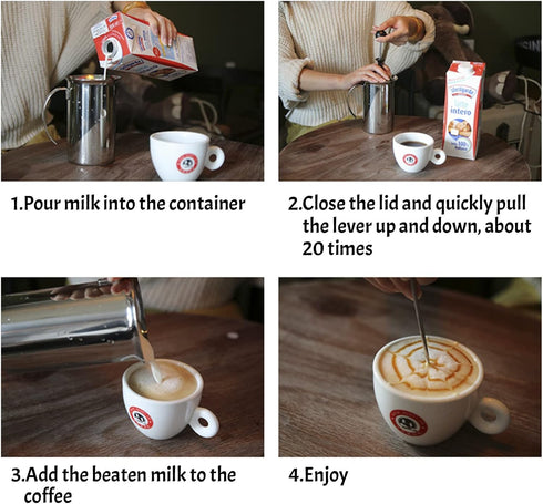 14-Ounce Stainless Steel Manual Milk Foamer, Hand Pump Coffee Milk Frothing Pitchers with Filter Screen For Cappuccino Coffee Latte Hot Chocolate...