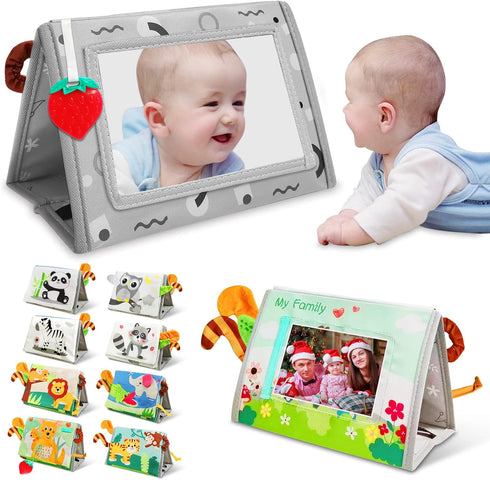 Baby Mirror Toys for Tummy Time, Newborn Infant 0 3 4 6 12 Months Old Boy, Girl . Brain Developmental Montessori Sensory High Contrast Crinkle Boo...