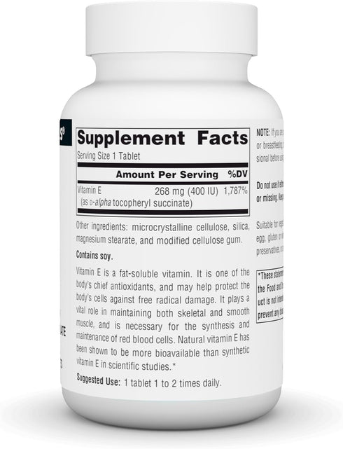 Source Naturals Vitamin E, 400 iu Fat-Soluble Antioxidant - 100 Tablets...