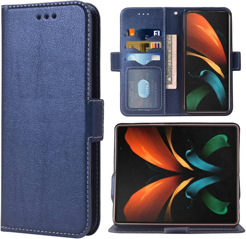 Compatible with Samsung Galaxy Z Fold 2 5G 2020 Wallet Case Wrist Strap Lanyard Leather Flip Card Holder Cell Accessories Phone Cover for Gaxaly Z...