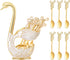 Gold Swan Base Holder,Table Decorative Swan Dessert Spoons Organizer Base Spoons Holder with 6pcs Coffee Spoon set,Elegant Gold Dessert Spoons,Pre...
