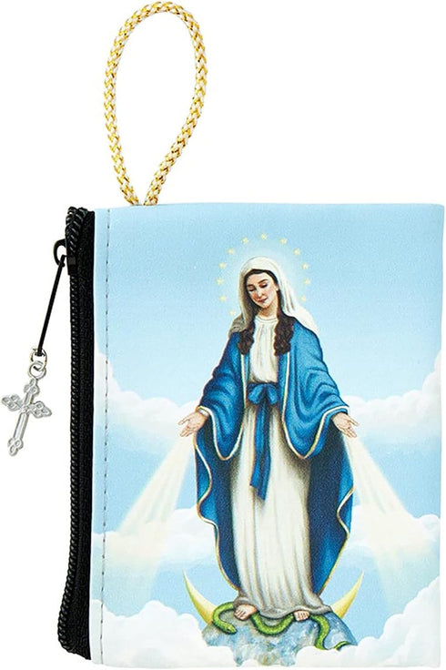 Rosary Miraculous Medal - with White Pearl Miraculous Medal Rosary Beads, Our Lady of Grace Full Color Zippered Pouch, Lord's Prayer Card | Our La...