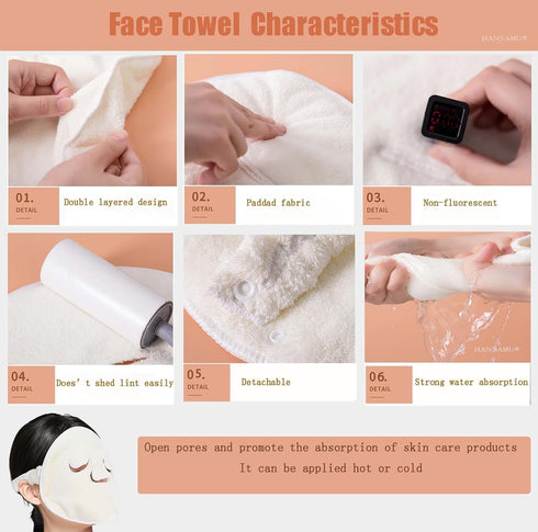 HANSAMU 5 Pcs Reusable Hot Cold Face Towel Masks for Skincare, Facial Masks Steamer Facial Kits for Women Girls Estheticians Skin Care, 1 Spa Head...