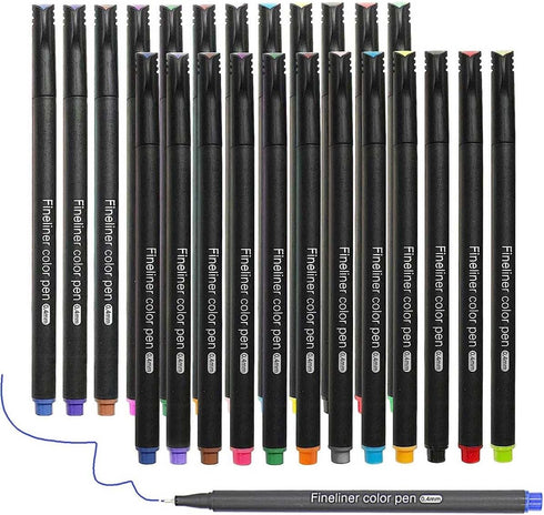 Fineliner Pens, Set of 24 Fineliners, 0.4 mm Tips Fine Point Markers, Assorted Art Pens, Water-Based Fine Tip Markers for Drawing, Sketching, Jour...
