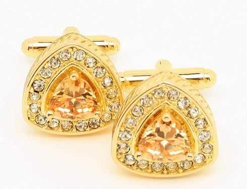 14K Gold Plated Triangle Gem Stone Cufflinks for Men Wedding Dress Men Crystal Cufflink for Shirt Party Birthday Anniversary Dress...