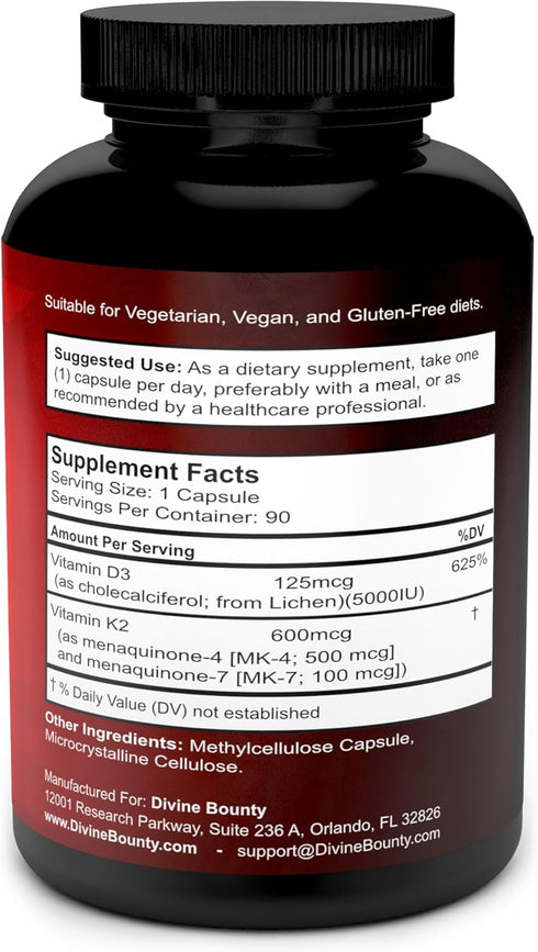 Vitamin K2 (MK7 & MK4) with D3 Supplement - Vitamin K & D as MK-7 100mcg, MK-4 500mcg, and 5000 IU Vitamin D3 3-in-1 Formula - Bone and Heart Supp...