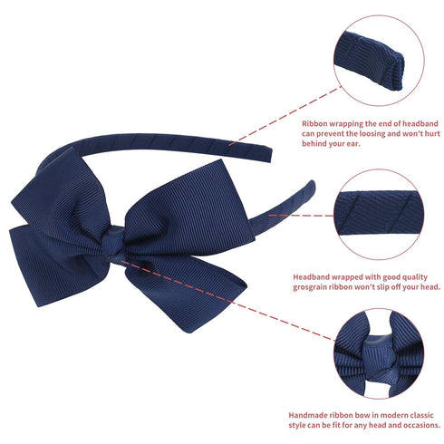 7Rainbows Fashion Cute Navy Blue Bow Headband Back to School Headbands for Girls Toddlers....