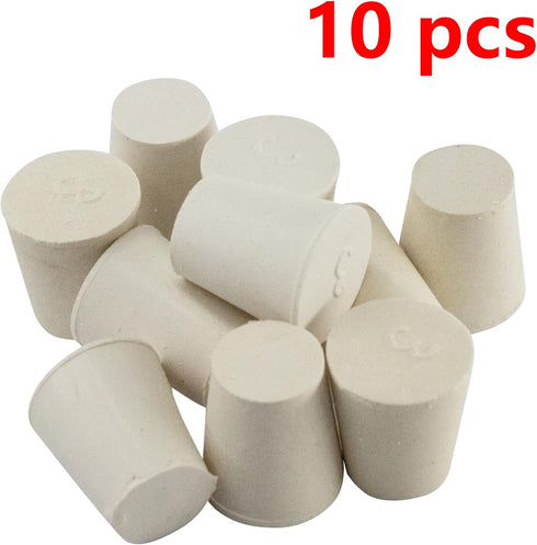 White Tapered Shaped Solid Rubber Stopper, Size 3#" 0.9x0.7x1inch / 23x17x26mm, 10 per package...