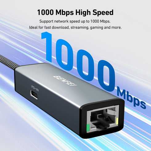 BENFEI USB-C to Ethernet Gigabit Adapter with 100W Power Delivery, Thunderbolt 3/4 to RJ45 Ethernet LAN Network Adapter Compatible with iPhone 15 ...