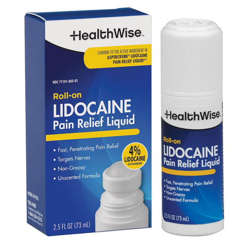 HealthWise 4% Lidocaine Roll-On | OTC Strength | Pain Relief Liquid | 2.5 oz. 73 mL | Non-Greasy, Unscented Formula | Topical Anesthetic...