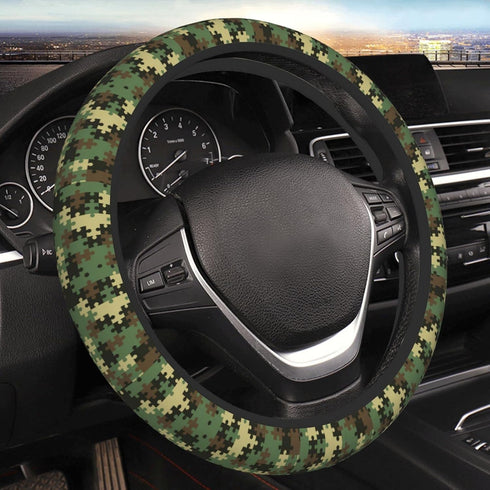 Green Steering Wheel Cover for Men,Green Camouflage Print 14.5 Steering Wheel Cover Protector Non Slip Durable Universal Automotive Accessories Ca...