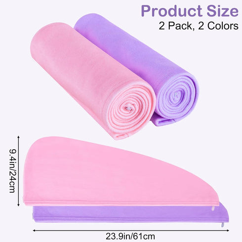 Basumee Microfiber Hair Towel Wrap for Kids, 2 Pack Hair Wrap Towels Drying Towel Wrap for Women Girls Hair Turban Towel for Wet Hair Wraps, Pink ...