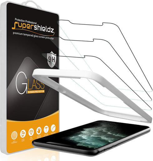 Supershieldz (3 Pack) Designed for Apple iPhone 11 Pro, iPhone Xs and iPhone X (5.8 inch) Tempered Glass Screen Protector with (Easy Installation ...