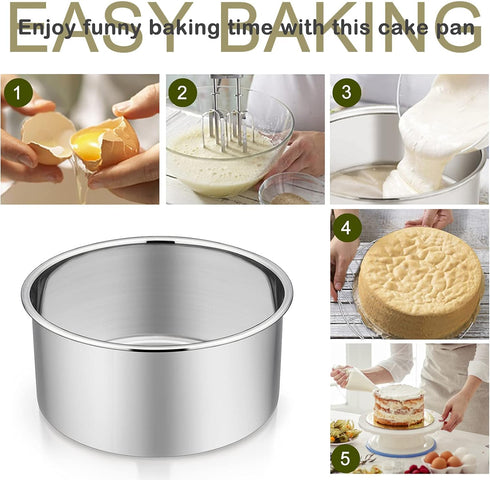 P&P CHEF 6 Inch Cake Pans Set, Round Baking Pan Stainless Steel Layer Birthday Wedding Cake Oven Pans, Non Toxic & Heavy Duty, Deep Side & Mirror ...