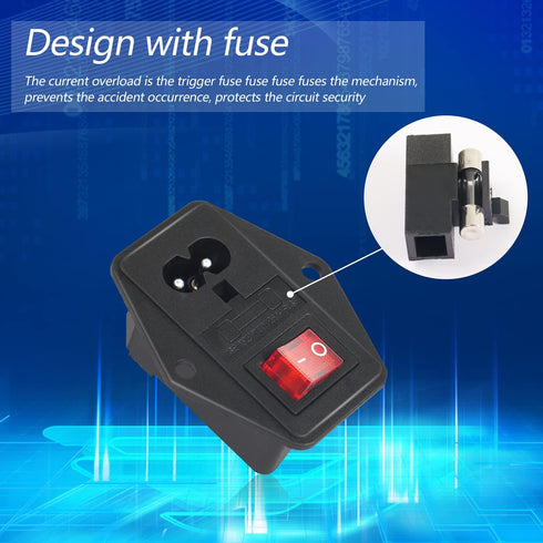 PNGKNYOCN 10A 250V Rocker Switch Power Socket Inlet Module Plug 10A Fuse with Indicator Light 2 Pin IEC320 C8 for Household Appliances or DIY Devi...
