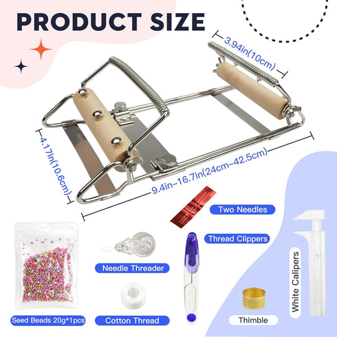 INDIVSHOW Adjustable Bead Loom,Seed Bead Loom Kit includes Thread,Beading Needles, 8000 Grains Czech Beads,Calipers, Thimble,Yarn Scissors for Adu...