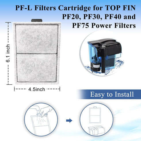 9 Pack PF-L Filter Cartridges for Top Fin Power Filter, Replacement Fish Tank Filter Cartridge Using for Top Fin Silenstream PF20, PF30, PF40 and ...