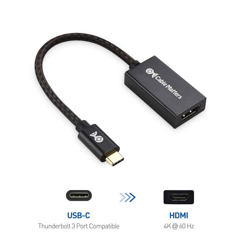Cable Matters Braided Aluminum USB C to HDMI Adapter, Support 4K 60Hz, 2K 144Hz and HDR (HDMI to USB C Adapter) in Matte Black for iPhone 15, 15 P...