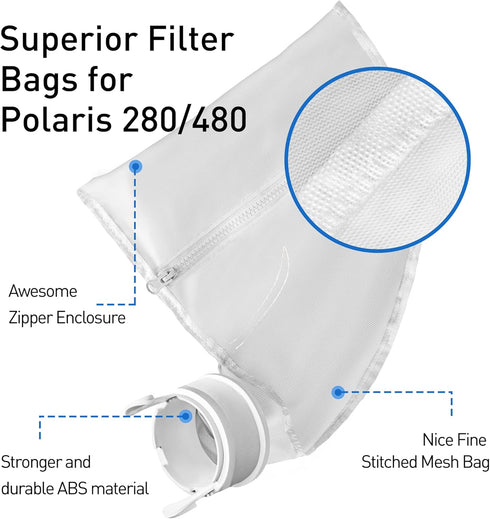 Nylon Mesh Pool Cleaner Bags,Bag Zipper Replacement for Polaris 280 & 480 Pool Cleaner All Purpose filter Bag for 280 Polaris Replacement Bags,Poo...