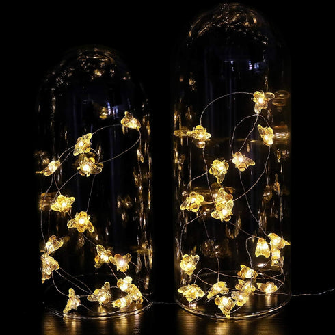 Small Honeybee 40 LED String Lights 1"(H) 13.5ft Battery Operated Waterproof Warm White with Remote Control for Indoor Covered Outdoor, Holiday Pa...