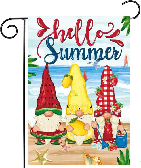 Morigins Hello Summer Gnome Swimming Beach Coastal Outside Decor Garden Flag Seasonal welcome Yard Flag Double Sided 12.5x18 Inch...