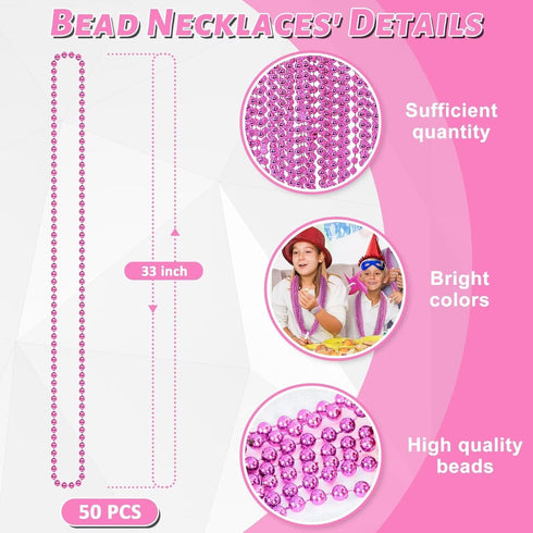 50PCS Mardi Gras Beads, Metallic Bead Necklace Party Favors, 33" Mardi Gras Necklace Women Men Stuff, Festival Parade Throw Accessories for Weddin...