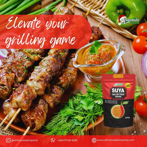 Africanada Suya Spice Pepper Rub | Spicy Powder | Grilled Steak Seasoning Blend | Contains Grounded Roasted Peanut- kuli kuli | 3.5 ounze...