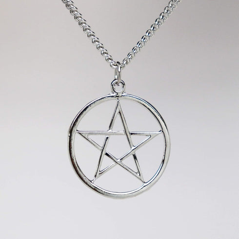 Pentacle Pentagram Polished Silver Finish Medieval Renaissance Pendant Necklace...