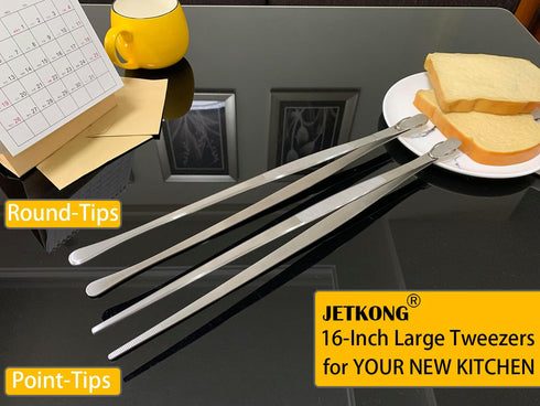 JETKONG 16-Inch Fine Tweezer Tongs Extra-Long Cooking Tweezer Stainless Steel Kitchen Tweezers (Round-Tips)...