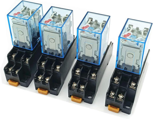 BULUSHI 4Pcs MY2N-J AC110/120V 5A Coil Red Indicator Light 35mm DIN Rail DPDT 8Pins Electromagnetic General Purpose Power Relay + Socket Base......