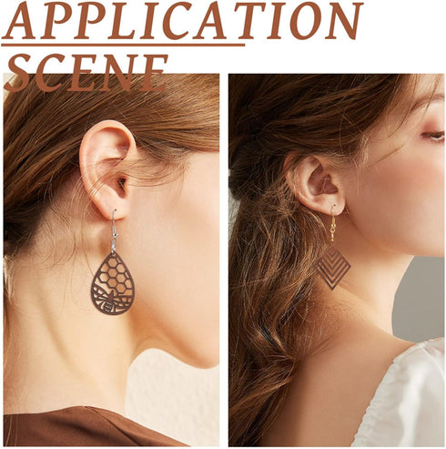 FASHEWELRY 24Pcs Natural Filigree Wood Earring Charms Blank Flat Round Teardrop Oval Walnut Wooden Pendants with 120pcs Earring Hooks Jump Rings f...