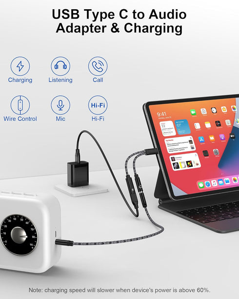 iPhone 15 Headphone Adapter, 2-in-1 USB C to 3.5mm Audio Aux Jack with PD 60w Fast Charging Adapter Splitter Dongle for Apple 15 Pro Max/15 Plus/1...