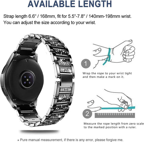 Bands Compatible with Samsung Galaxy Watch 46mm / Gear S3 Frontier/Classic, 22mm Bling Rhinestone Diamond Metal Strap with Bezel Ring Cover Replac...