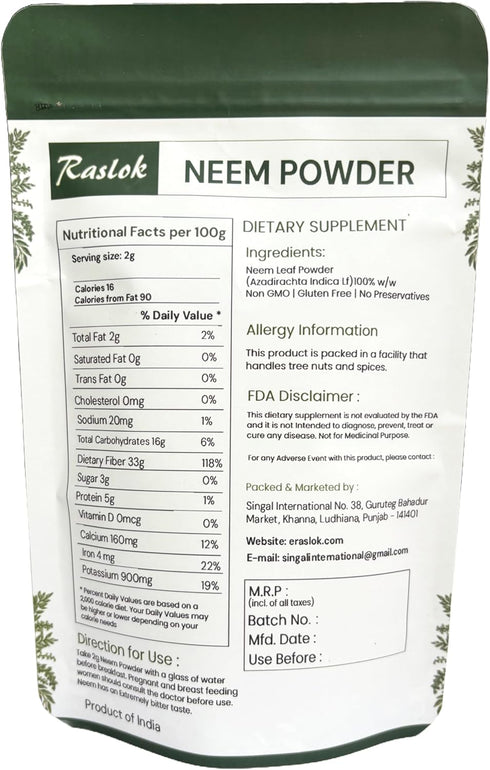 Neem Powder |100% Pure and Natural Neem Powder | Very Bitter Neem Supplement for Skin,Hair and Detox (8 oz)...