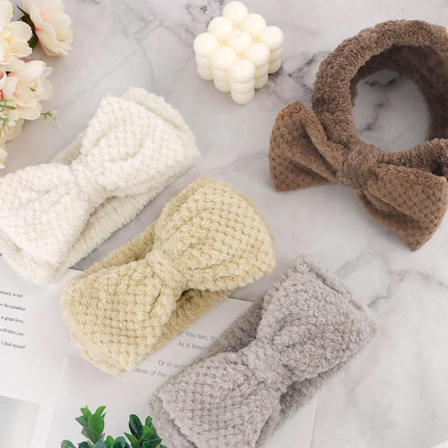 YISSION 4PCS Spa Headband with Bow No Slip Head Band for Face Wash Makeup Skincare Facial Headband Elastic Hair Band Microfiber Headbands for Wome...