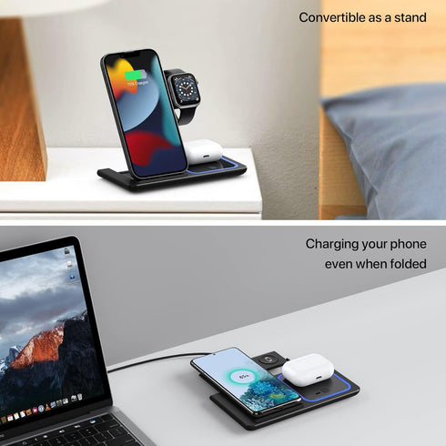 Wireless Charging Station, 3 in 1 Foldable Wireless Charger Stand, Wireless Charging Stand for iPhone 13/12/12 Pro/12 Pro Max/11/XS Max/XS/XR/X/8P...