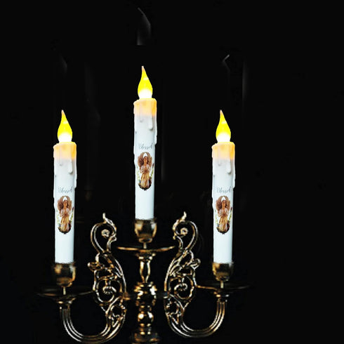 Primitive Battery Tapered Candles Flickering,Decorative Flameless Taper Candles with Timer,6.75Inch Girl Blessed Led Candlestic,Dripless Taper Can...