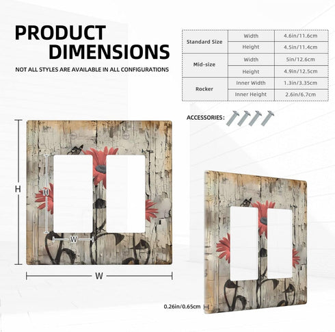 Red Brown Wood Butterfly Daisy Rustic Double Decor Light Switch Cover Decorative 2 Gang Rocker Wall Plate Electrical Switchplate GFCI Faceplate fo...