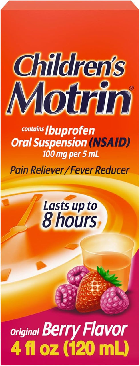 Children's Motrin Oral Suspension Medicine, 100 mg Ibuprofen, Kids Fever Reducer & Pain Reliever for Minor Aches & Pains Due to Cold & Flu, Alcoho...